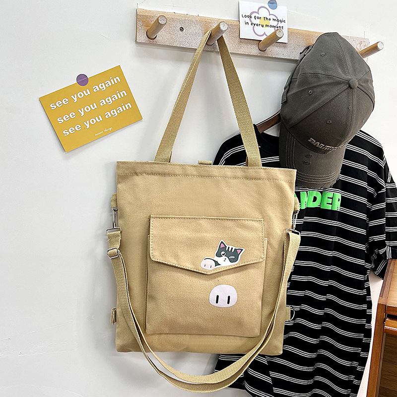 Canvas Bag Women's 2022 Summer New Internet Celebrity Hand-Carrying Tote Bag Student Class Large Capacity Shoulder Messenger Bag