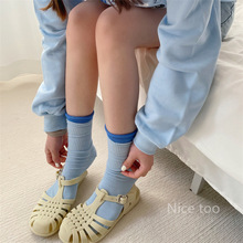 袜子女中筒韩国风春夏撞色小卷边堆堆袜双罗口运动袜日系百搭女袜