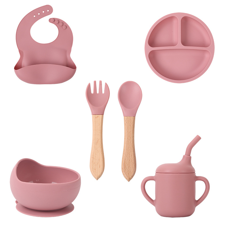 Children's Tableware Set Baby Products Silicone Bowl Fork Spoon Baby Solid Food Bowl Dinner Plate Edible Silicon Tableware