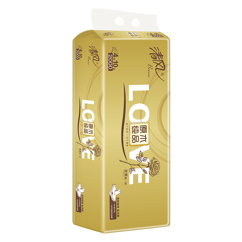 清风卷纸金装原木纯品4层2000克10卷卫生纸厕纸卷筒纸批发代发