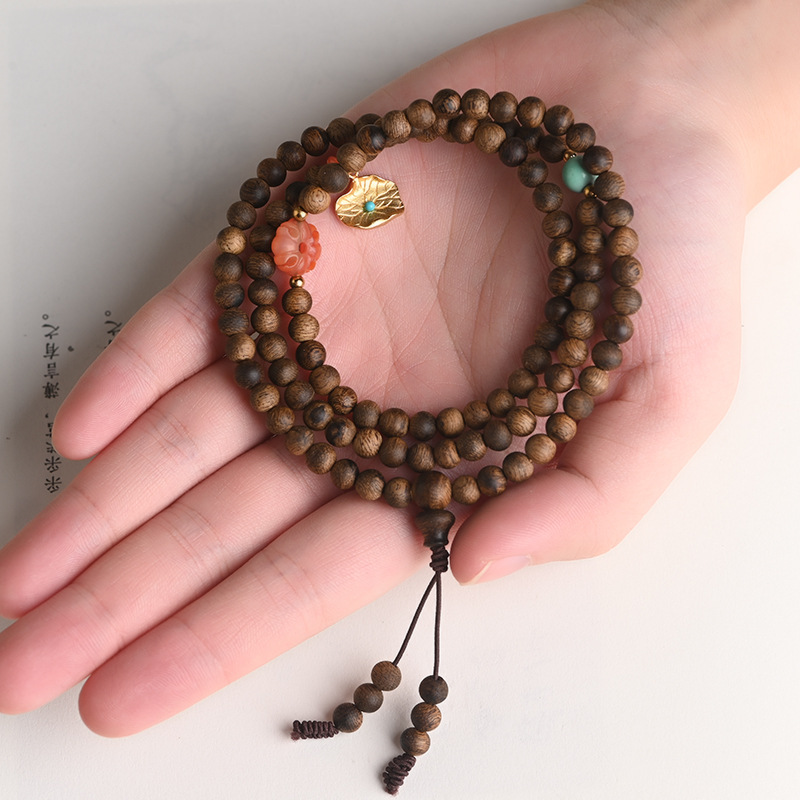 文莱软丝九分沉老料沉香手串108颗文玩佛珠手链女复古手链礼品男