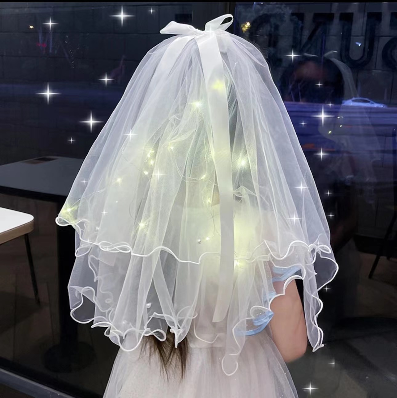 Veil with Light Flash Stall Luminous Veil Internet Famous Photo Taking Props Children's Organza Super Mori Trip Shoot License