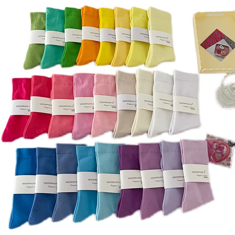 Independent Packaging Dopamine Socks Female Bunching Socks Cotton Color Maternity Socks White Summer Candy Color Tube Socks