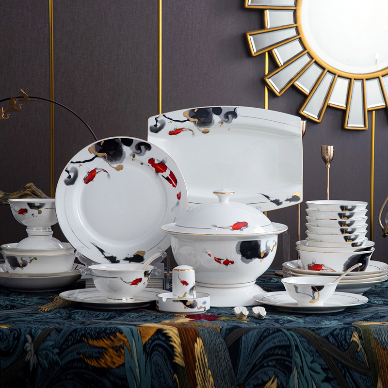 national fashion ins tableware suit jingdezhen ceramic bowl dish & plate bone china tableware wedding high-end commemorative bank gift