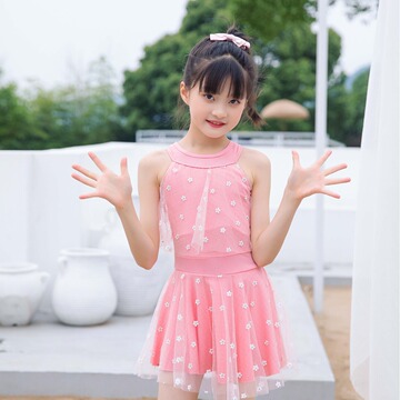 韩版夏季儿童泳衣女孩女童可爱泳装学生时尚公主裙式温泉游泳衣