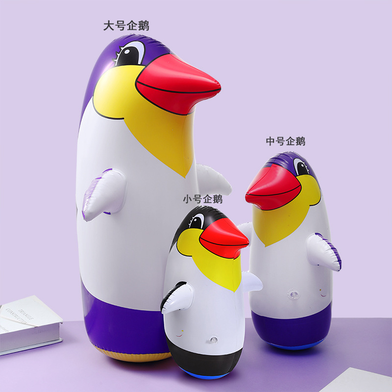 New Products in Stock Small Size Thickened PVC Inflatable Penguins Inflatable Tumbler Animal Cartoon Boxing Toys Wholesale