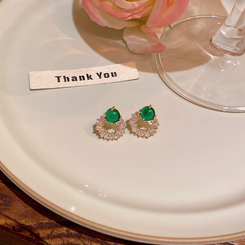 ornament niche high-grade exquisite fine zircon-embedded earrings online influencer earrings 925 silver needle natural chalcedony stud earrings for women