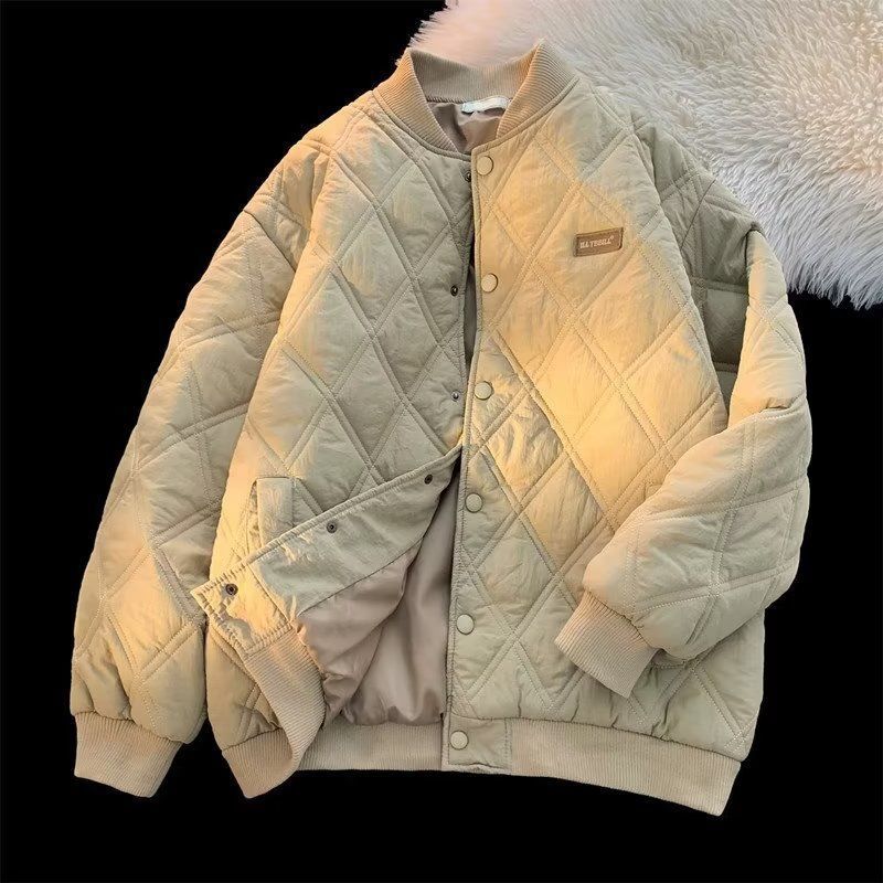 Winter New Diamond Lattice Thermal Cotton-Padded Clothes Men's Ins Baseball Uniform Couple Casual All-Matching Thickened Cotton Coat Jacket Fashion