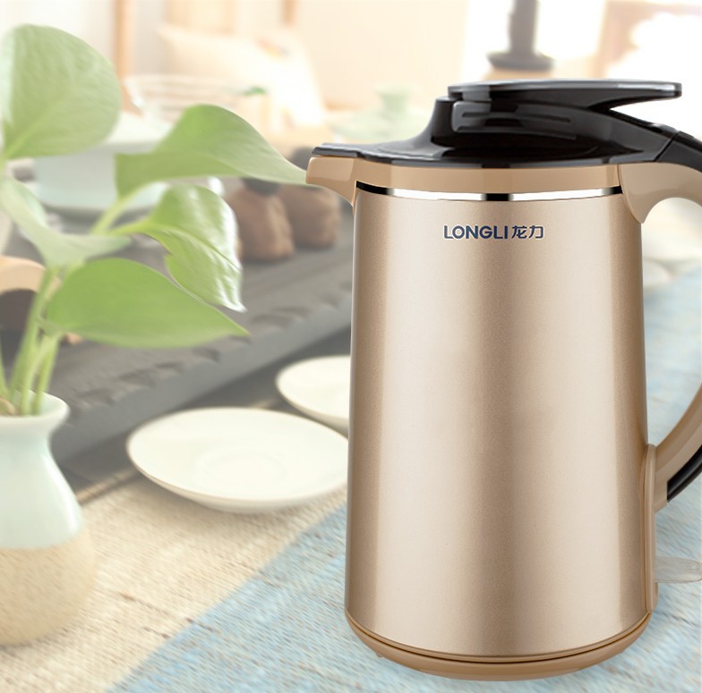 龙力8801双层304不锈钢自动断电保温电热水壶智能自动烧水壶批发