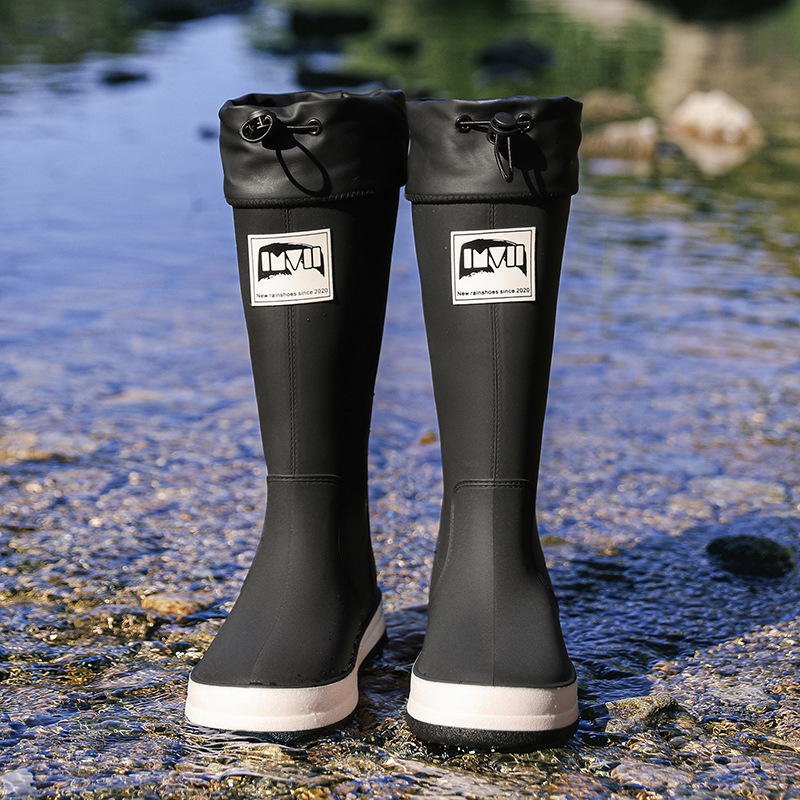 2023 New High-Top Drawstring Couple Fishing Waterproof Boots Outdoor Non-Slip Rain Boots Women's Fashion Catch the Sea Boots