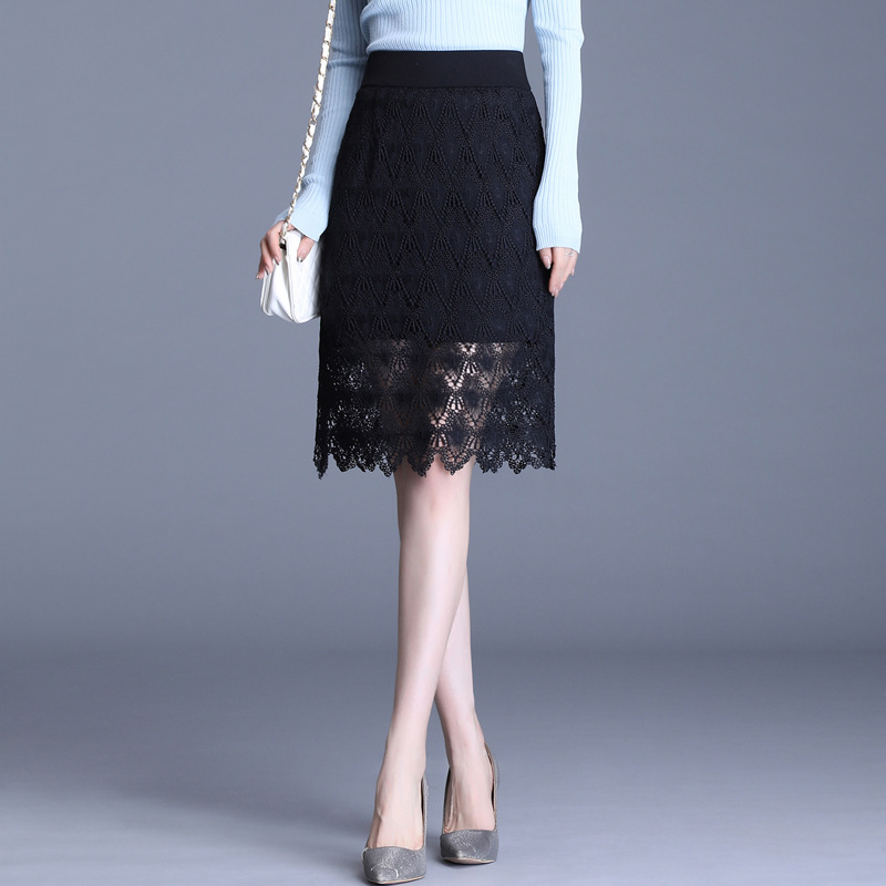 蕾丝半身裙女春秋季中长款高腰显瘦包臀裙开叉一步裙气质修身裙子