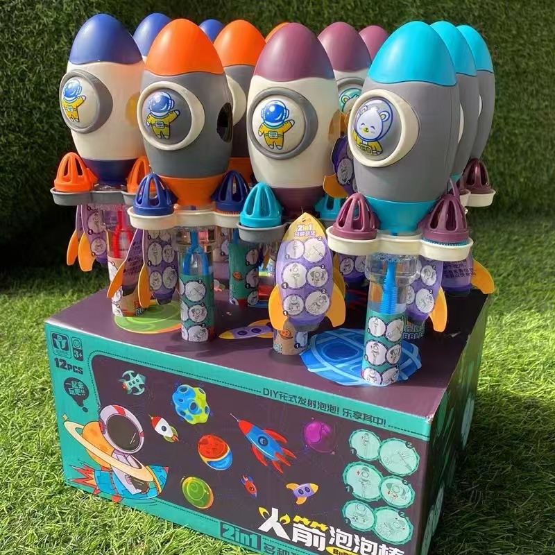 night market stall wholesale children‘s summer toys cartoon rocket bubble wand bubble machine luminous bubble stick toys