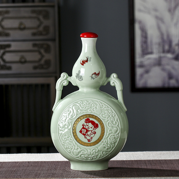 0lwh现代陶瓷空酒瓶1斤3斤5斤绿色白菜密封家用酒壶存藏白酒坛酒