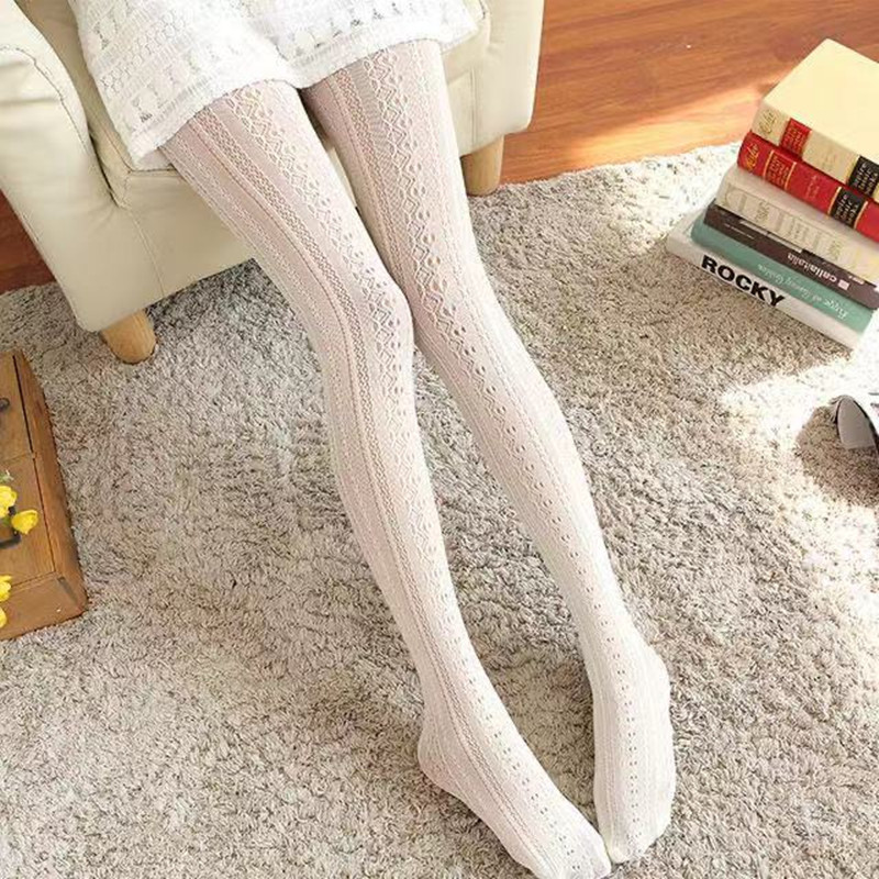 New Lolita Fashion Lace Pantyhose Japanese JK Cute Hollow Socks White Breathable Adult Stockings