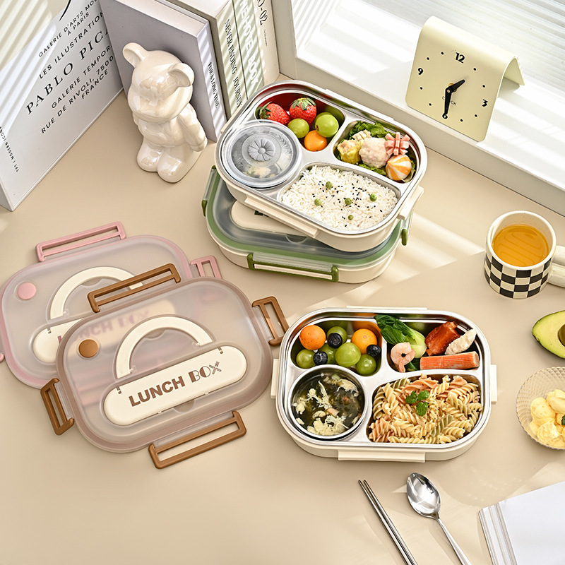 Simple Lunch Box Stainless Steel Lunch Box Student Cute English Office Lunch Box Sealed Compartment Fashion Lunch Box