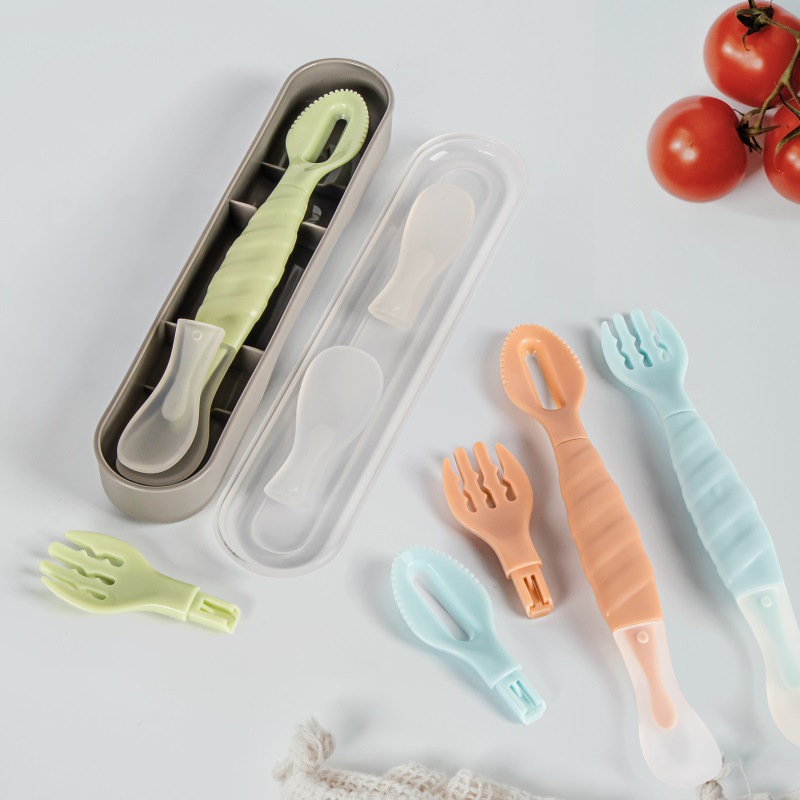 Baby Multi-Functional Fruit Puree Spoon Double-Headed Solid Food Tableware Scraping Fruit Puree Spoon Baby Digging Apple Butter Silicone Soft Spoon