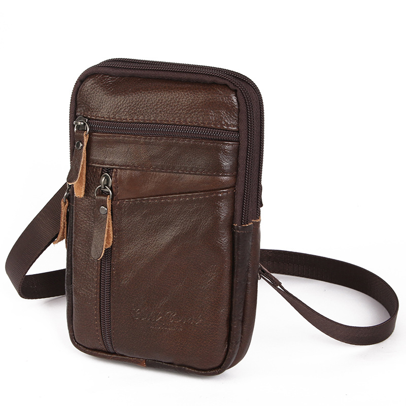 Leather Pocket Men's Mobile Phone Bag Wear Belt Outdoor Sports One-Shoulder Small Bag Business Waist Bag for Collecting Money Factory Wholesale