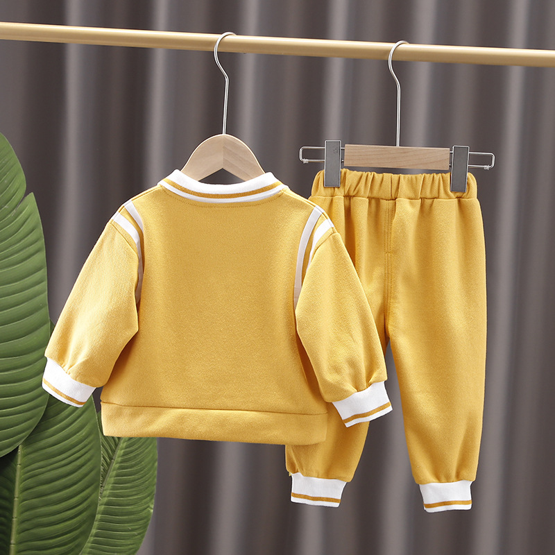 Children Western Style Fashion Lapel Sweater Two-Piece Set 2021 Early Autumn New Boys' Handsome Long Sleeve Leisure Suit