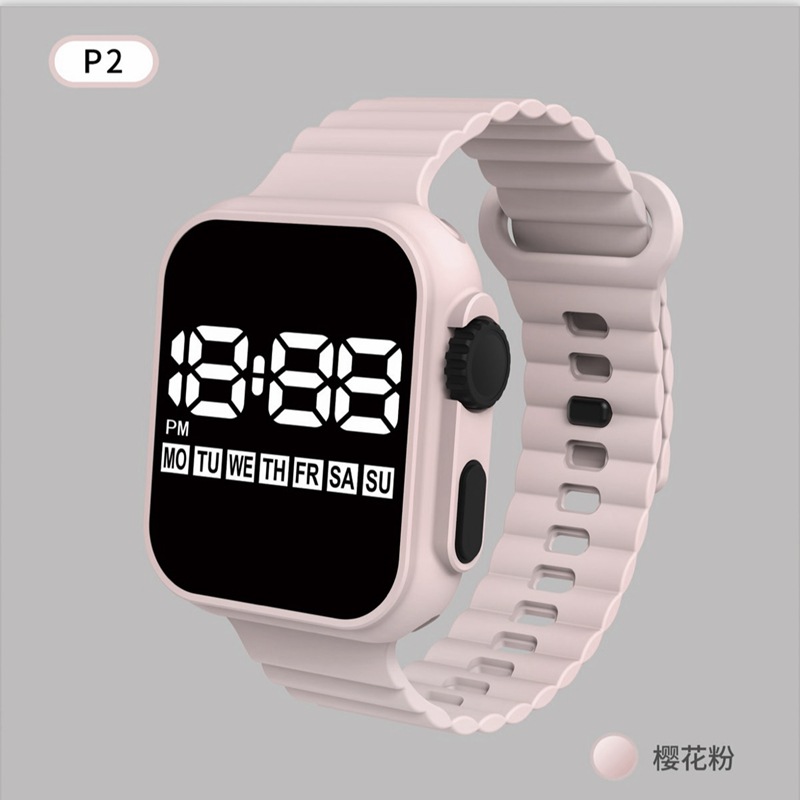 New LED Electronic Watch P2 Week Square Net Red Double Button Luminous Digital Sports Student Spot Cross-Border