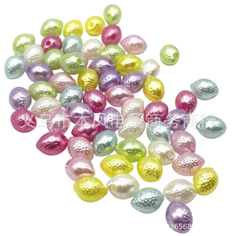 亚克力彩色珍珠色草莓带孔串散珠笔 DIY包挂手机绳钥匙扣项链配件