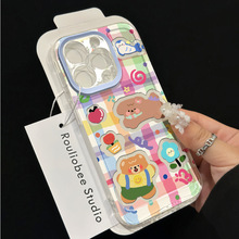 涂鸦格纹动物物适用苹果15PROMAX手机壳iPhone14卡通13防摔12软壳