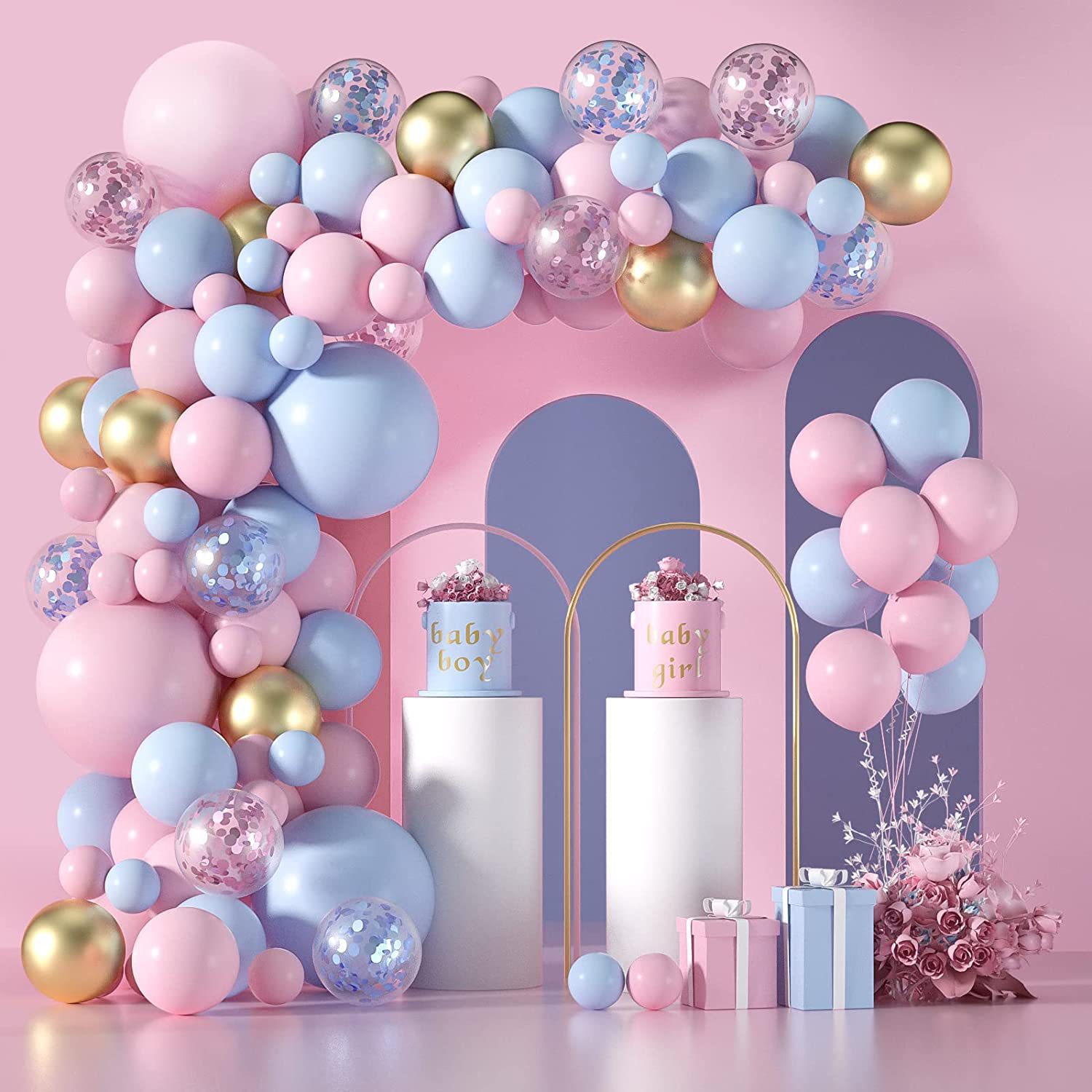 New Macaron Blue Pink Balloon Combination Chain Package Party Birthday Full-Year Layout Opening Ceremony Arch Balloon