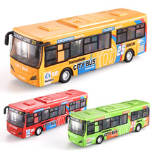 跨境合金客运巴士模型 声光回力开门大巴 创意摆设玩具模型批发