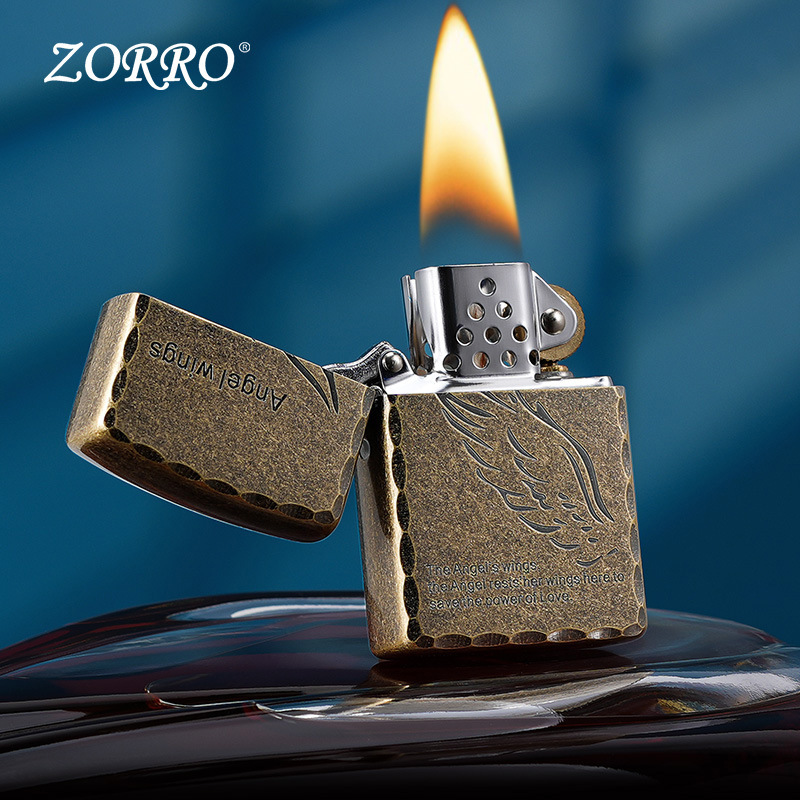 zorro 佐罗 天使翅膀 滚花咬边煤油防风打火机 批发 一件代发