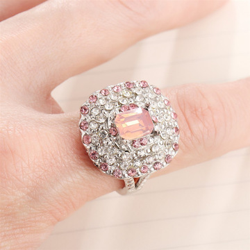 欧美新款合金镶钻戒指饰品速卖通 镶钻满钻双色方形水晶合金戒指