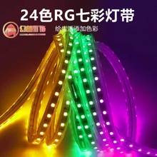 led灯带家装50-100米七彩24色彩灯带户外工程六24V低压闪烁跑马灯