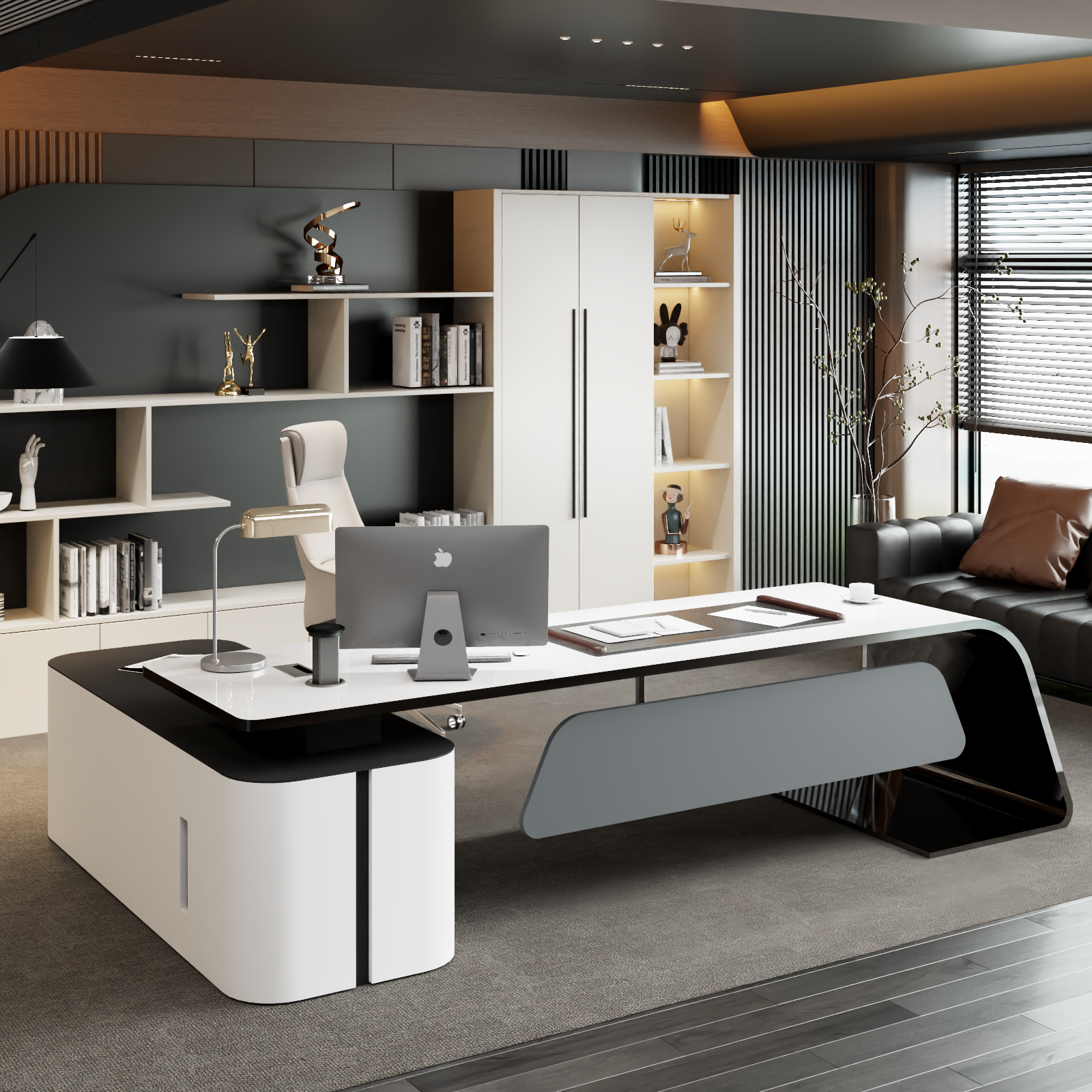 烤漆总裁办公桌简约现代白色大班台创意个性老板桌办公室家具桌椅