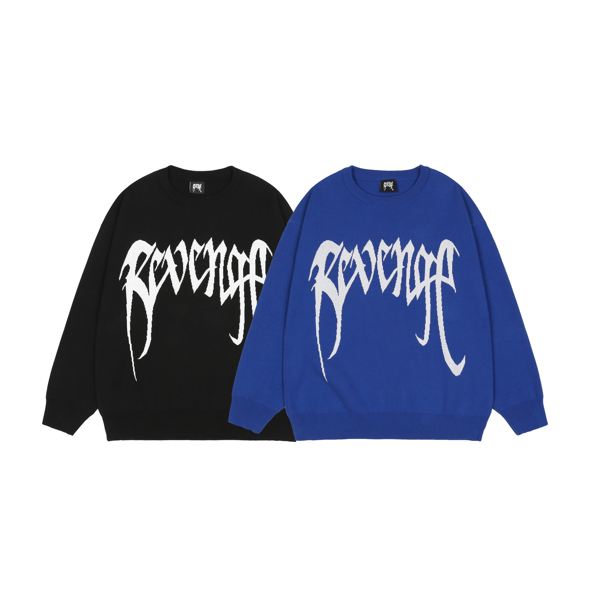 冬季新款revenge字母提花撞色圆领套头毛衣xxx同款长袖针织衫外套