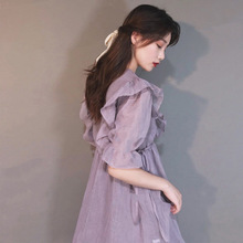 2023年夏季装新款法式初恋约会小裙子荷叶边设计感紫色连衣裙洋气