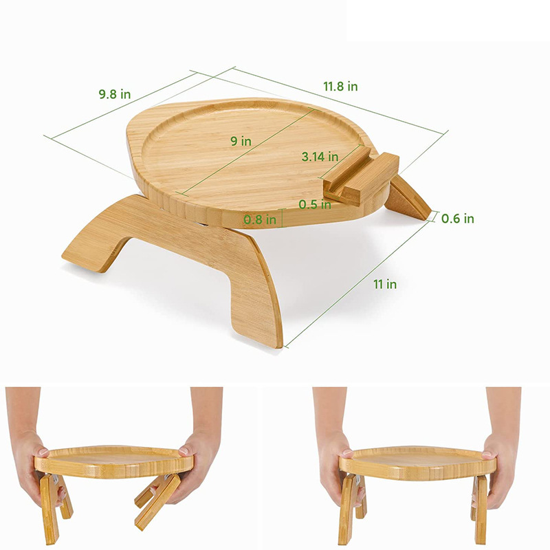 Bamboo Foldable Home Sofa Handrail Tray Table Home Decoration Picnic Outing Portable Storage Dinner Plate Table