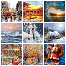 丙烯颜料油画40x50风雪景类数字填充批发DIY数字油画圣诞老人