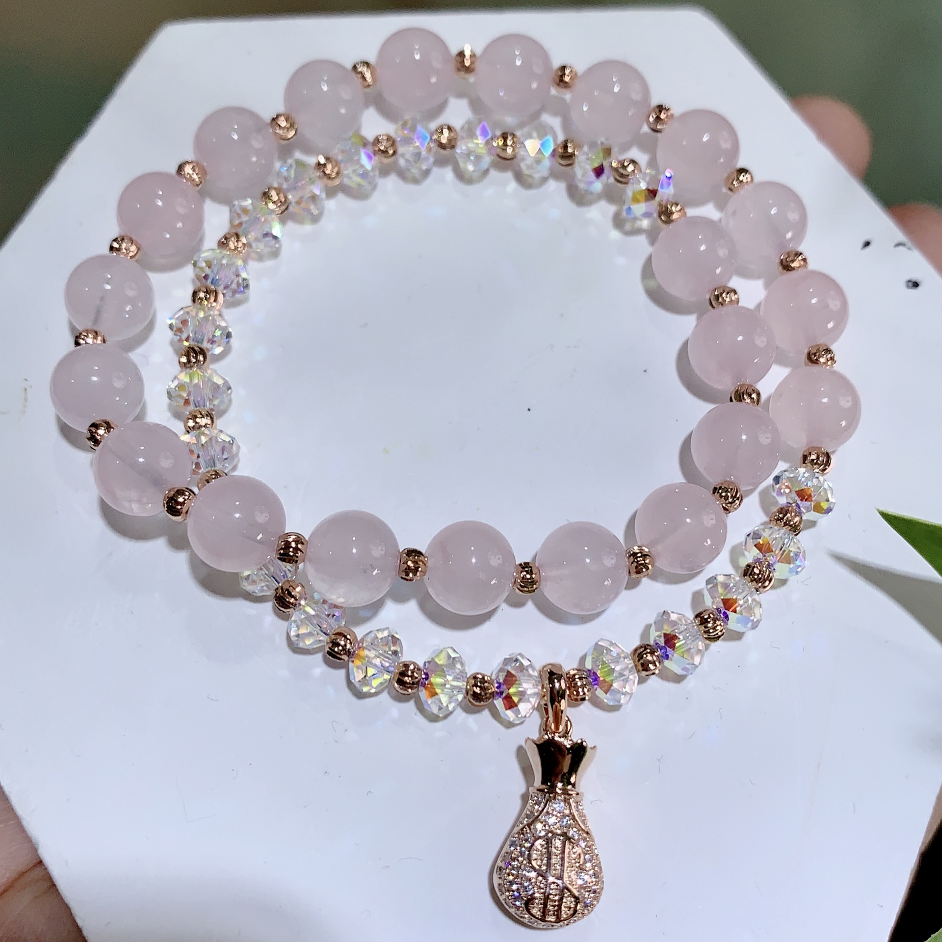 S925 Silver Rose Money Bag Pendant Natural Pink Crystal Bracelet Multi-Layer Temperament Stacked Bracelet Female One-Piece Delivery