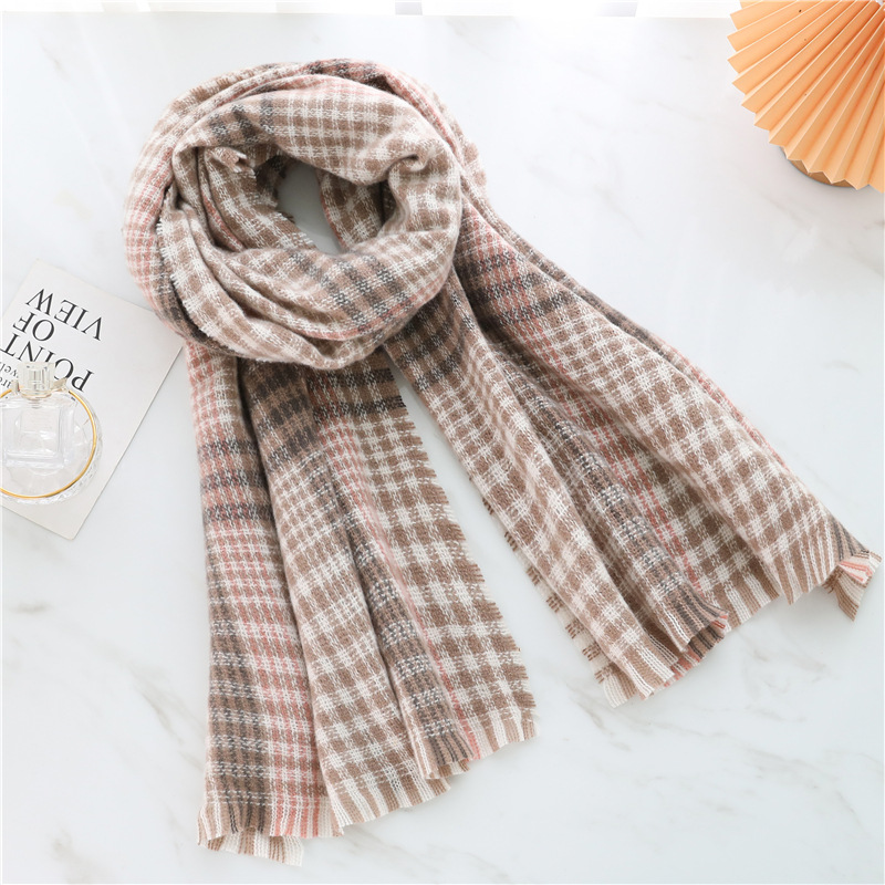新款仿羊绒围巾格子百搭新款条纹韩版围脖巾欧美风气质披肩冬季