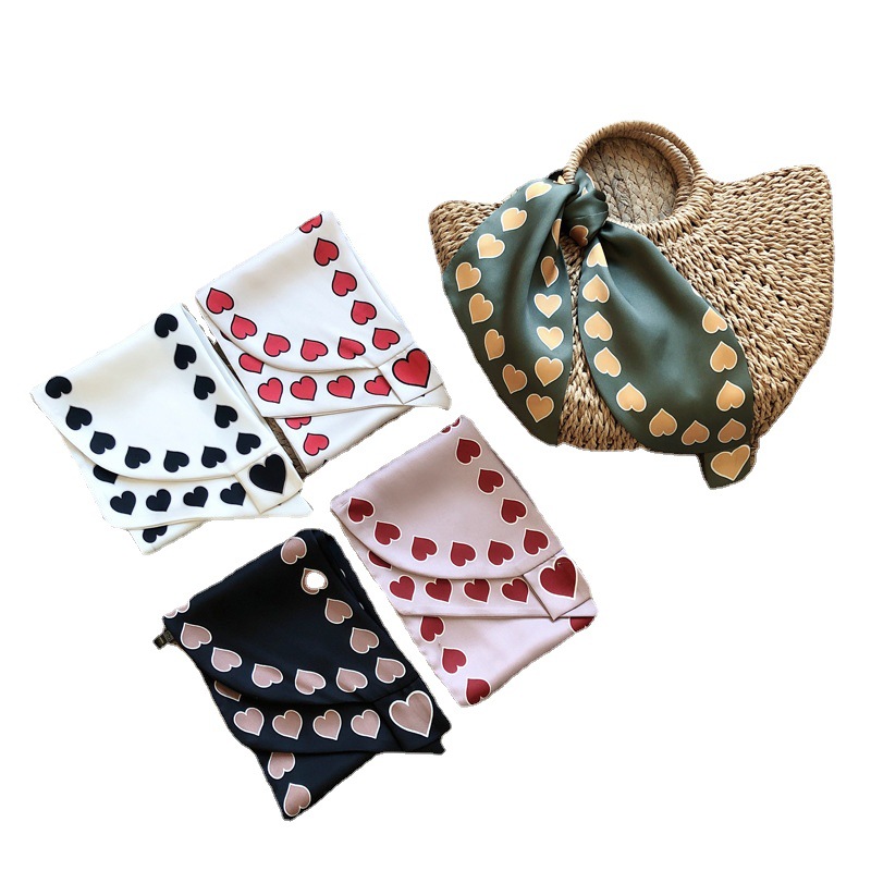 INS Style New Korean Style Fashion Small Ears All-Match Artistic Small Silk Scarf Women's Solid Color Love Pointed Small Scarf