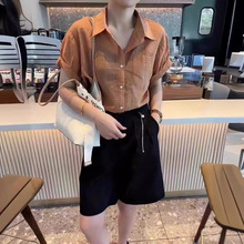 韩版天丝雪纺衬衫女2024夏季气质宽松显瘦短袖薄款高级感t恤上衣