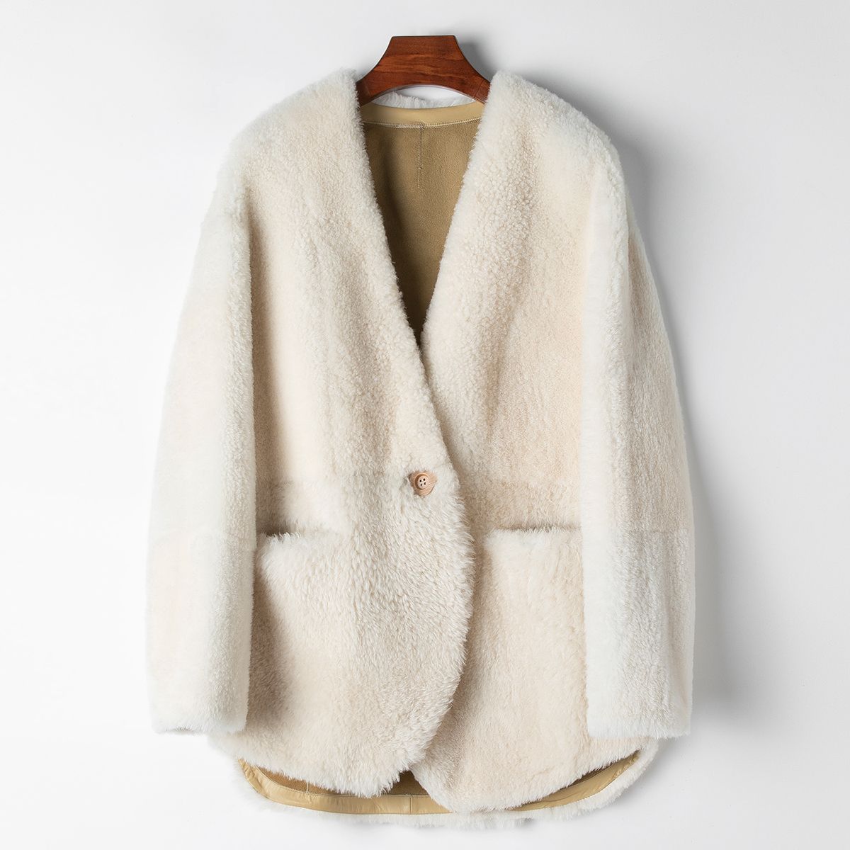 少量服饰海宁羊皮毛一体外套女2024年春季新款时尚休闲真皮草大衣