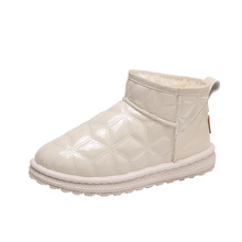 冬季新款雪地靴平底加绒保暖短靴女鞋短筒棉鞋厚棉防水格子百代发