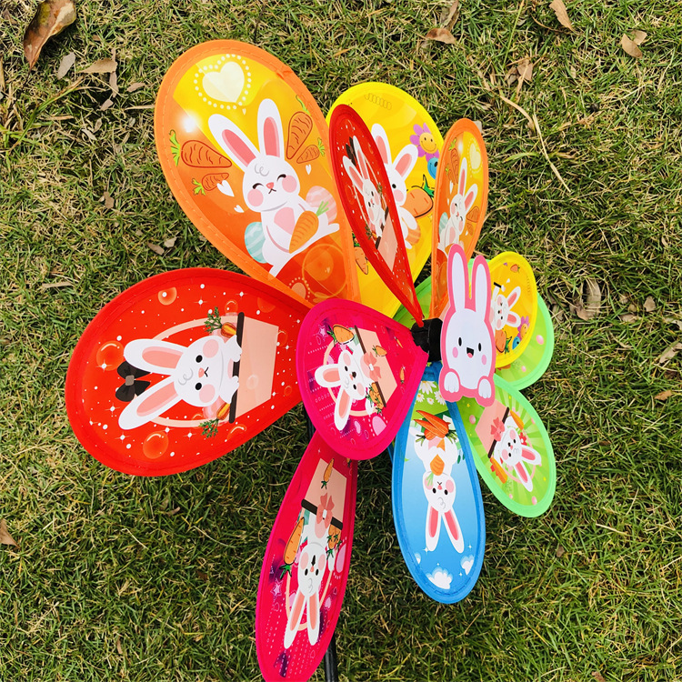 New Double-Layer PPC Cartoon Rabbit Windmill Creative Decorating Windmill Rabbit Year Outdoor Activities Hand Toy Style