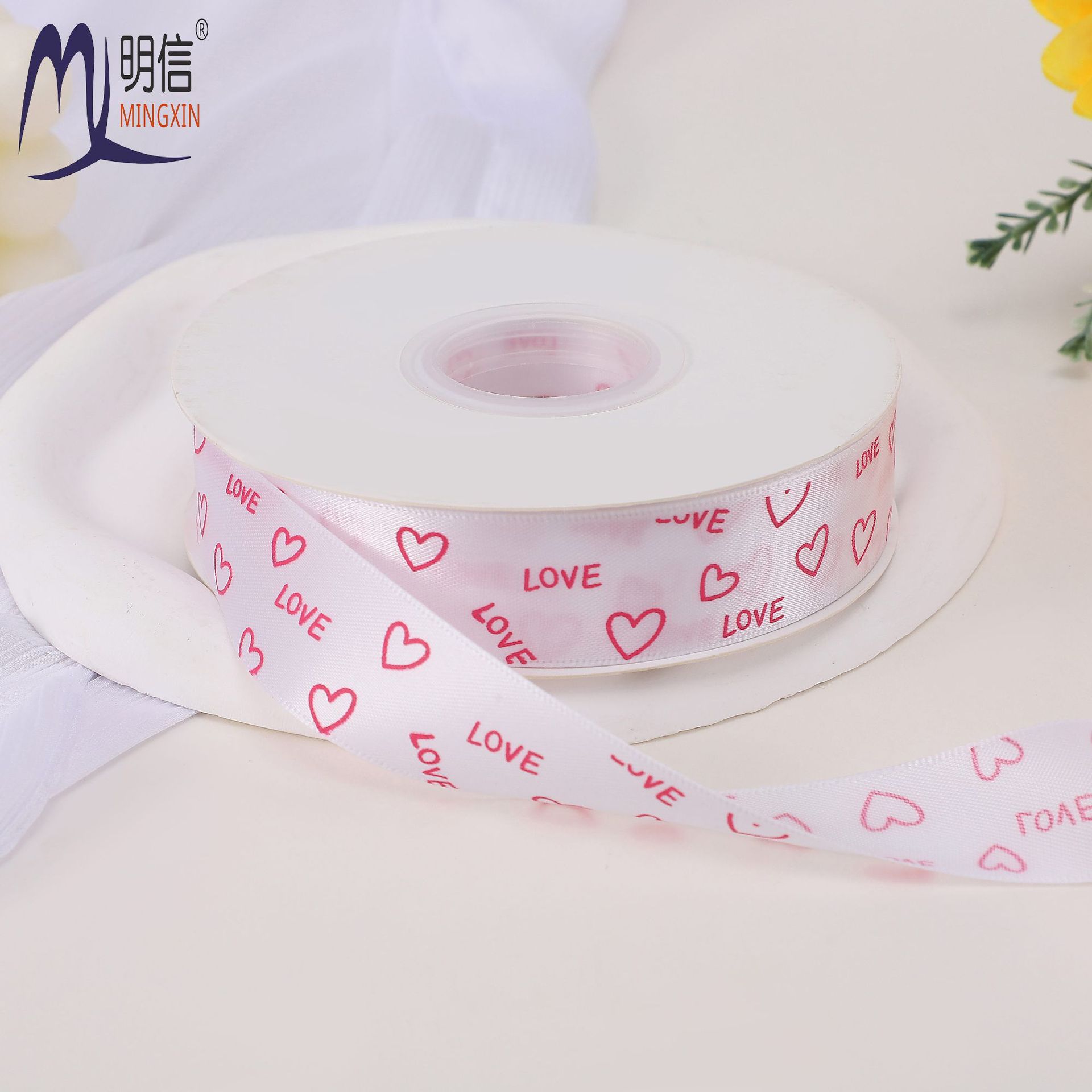 Valentine's Day Love Printing Fresh Twill Ribbon DIY Bow Gift Decoration Ribbon Flower Packaging Bandage
