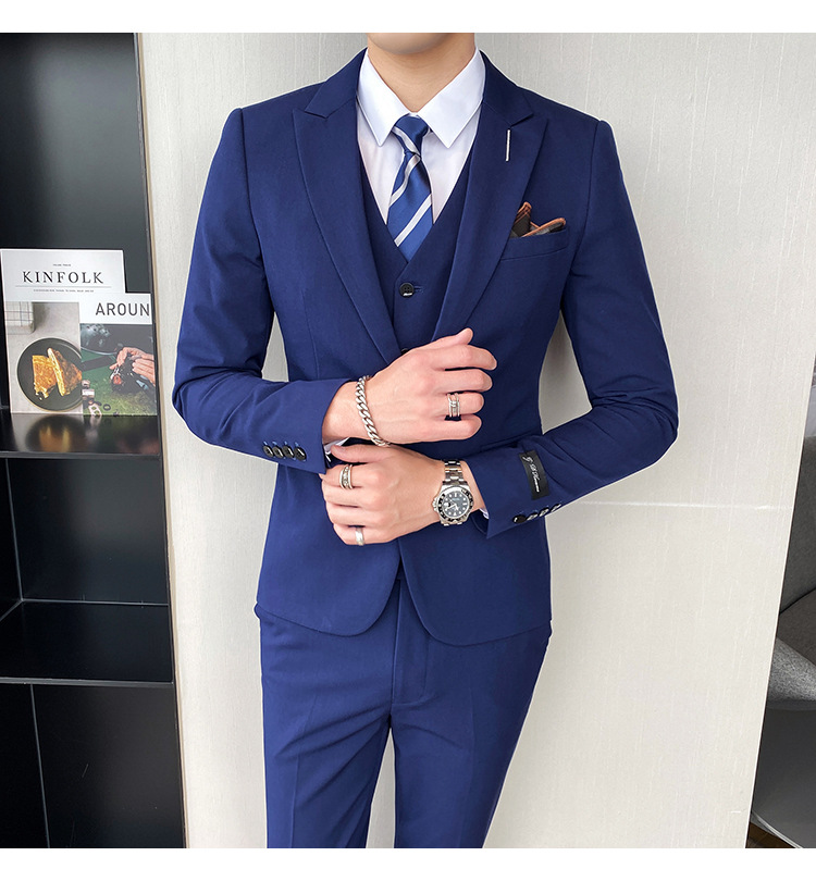 休闲小西装套装男蓝色帅气新郎婚礼修身潮流男士西服正装结婚礼服