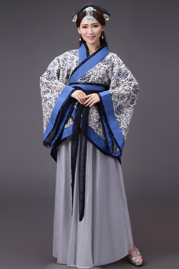 新款古装青花瓷汉服女装写真服饰曲裾改良襦裙仙女装公司年会表演