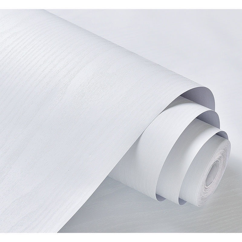 白色仿木纹墙纸自粘波音软片衣橱柜子桌面旧家具翻新贴纸