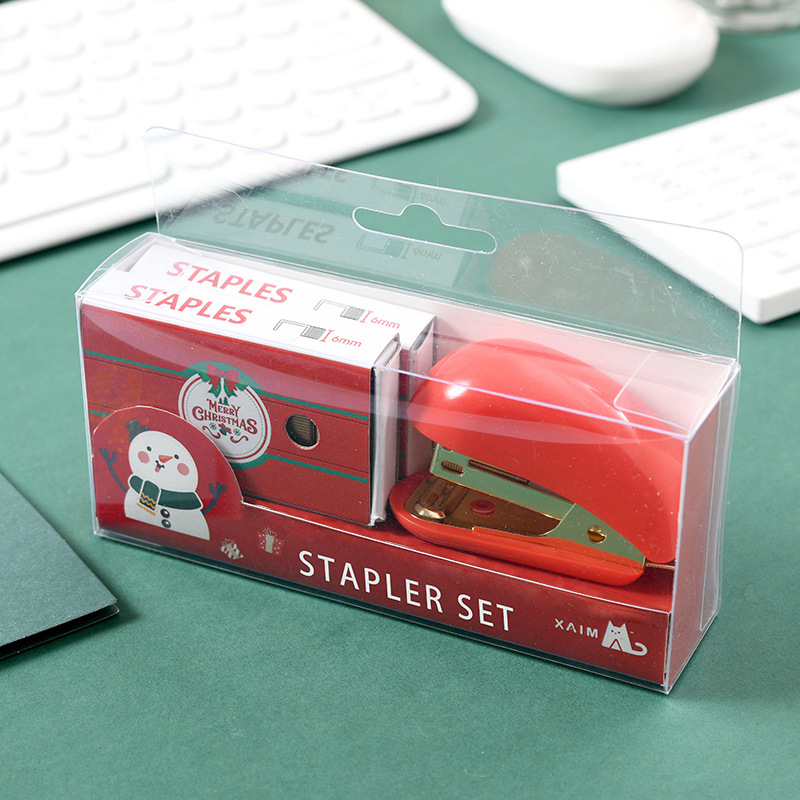 Cross-Border Direct Sales Christmas Cultural and Creative Gifts Combination Set Red Green Gold Mini Stapler Stitching Needle Office Supplies