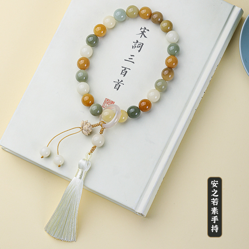 White Jade Dunhuang Incense Burner Hand-Held Bodhi Bracelet Female Pliable Temperament Crafts Bodhi Seed Buddha Beads Necklace Plate Playing Necklace