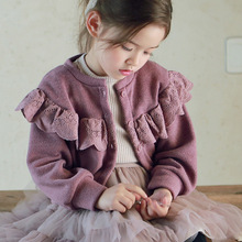 女童长袖外套2024春新款草莓珊韩国儿童女孩洋气花边圆领开衫现货