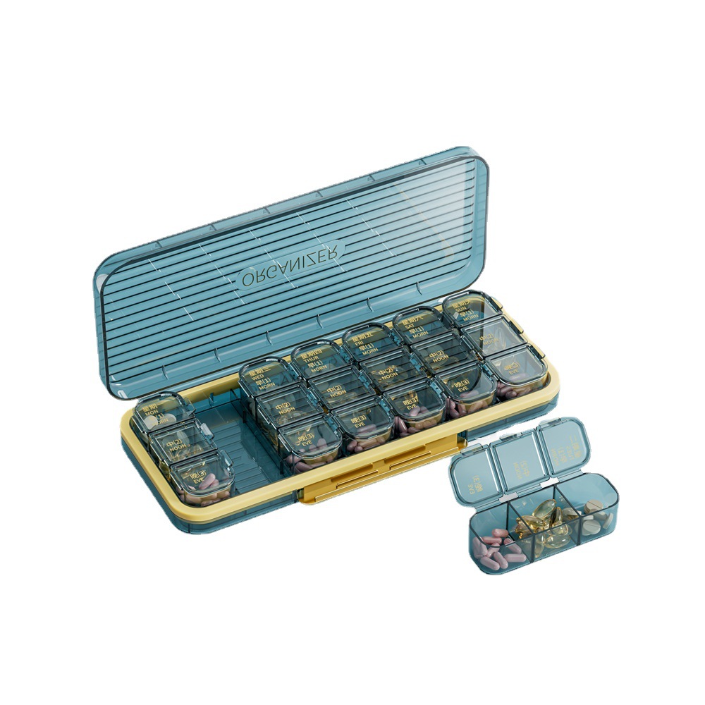 New Light Luxury European-Style 21-Grid Pill Box for a Week Medicine Storage Box Pills for a Week Compartment Pill Box More Pills